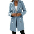 thumbnail image 1 of Hfyihgf Plus Size Womens Winter Double Breasted Peacoat Long Sleeve Mid Length Coats Notch Lapel Wool Blend Trench Coat Clearance(Light Blue,L), 1 of 5