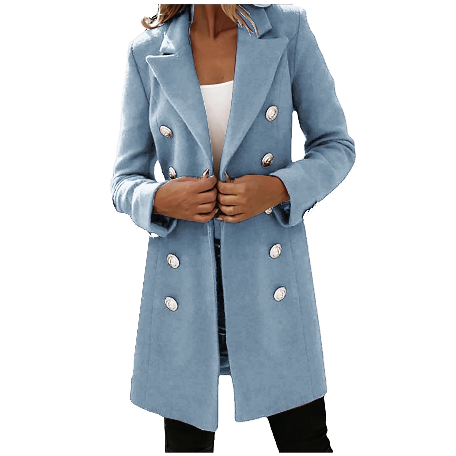 Hfyihgf Plus Size Womens Winter Double Breasted Peacoat Long