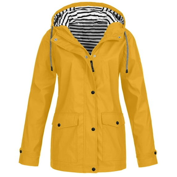 Hfyihgf Raincoats for Women Waterproof Long Trench Coats Lightweight Winter Fall Outdoor Travel Hiking Windbreaker Outerwear with Hood(Yellow,XL)