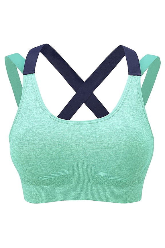 Sports Solid Bras for Women Longline Medium Support Push-Up Fitness Yoga Bra Wirefree Padded Sports Bra with Adjustable Cross Straps Green S