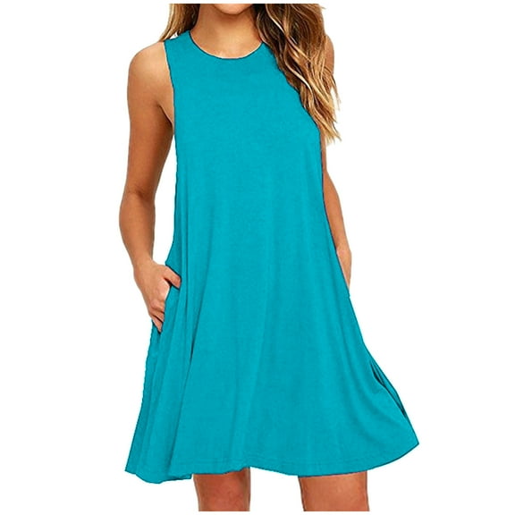 Hfyihgf Summer Dresses for Women 2024 Vacation Trendy T Shirt Short Dress Flowy Swing Mini Dress Casual Beach Sundress with Pockets