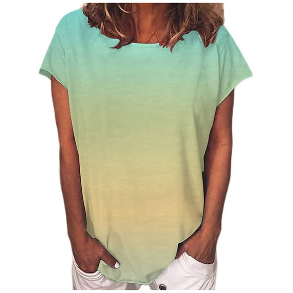 Hfyihgf T Shirts for Women Summer Tie Dye Plus Size Tops Casual Short Sleeve Crewneck Blouses Comfy Soft Loose Basic Tunic Tees(Green,L)