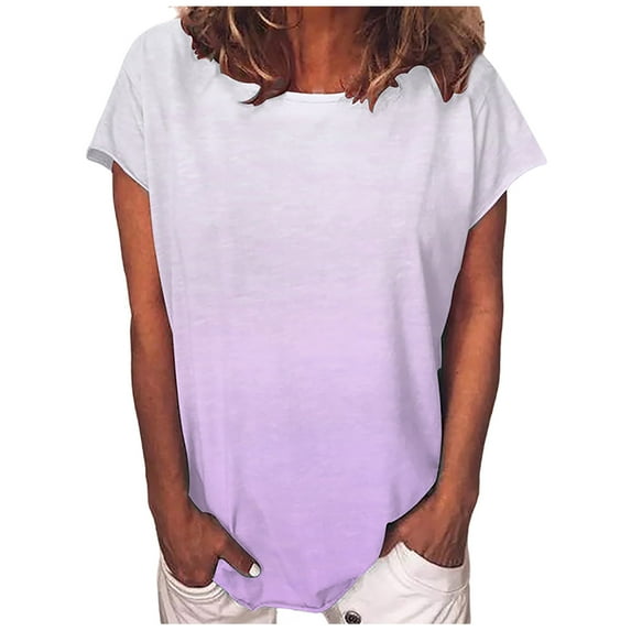 Hfyihgf T Shirts for Women Summer Tie Dye Plus Size Tops Casual Short Sleeve Crewneck Blouses Comfy Soft Loose Basic Tunic Tees(Light Purple,M)