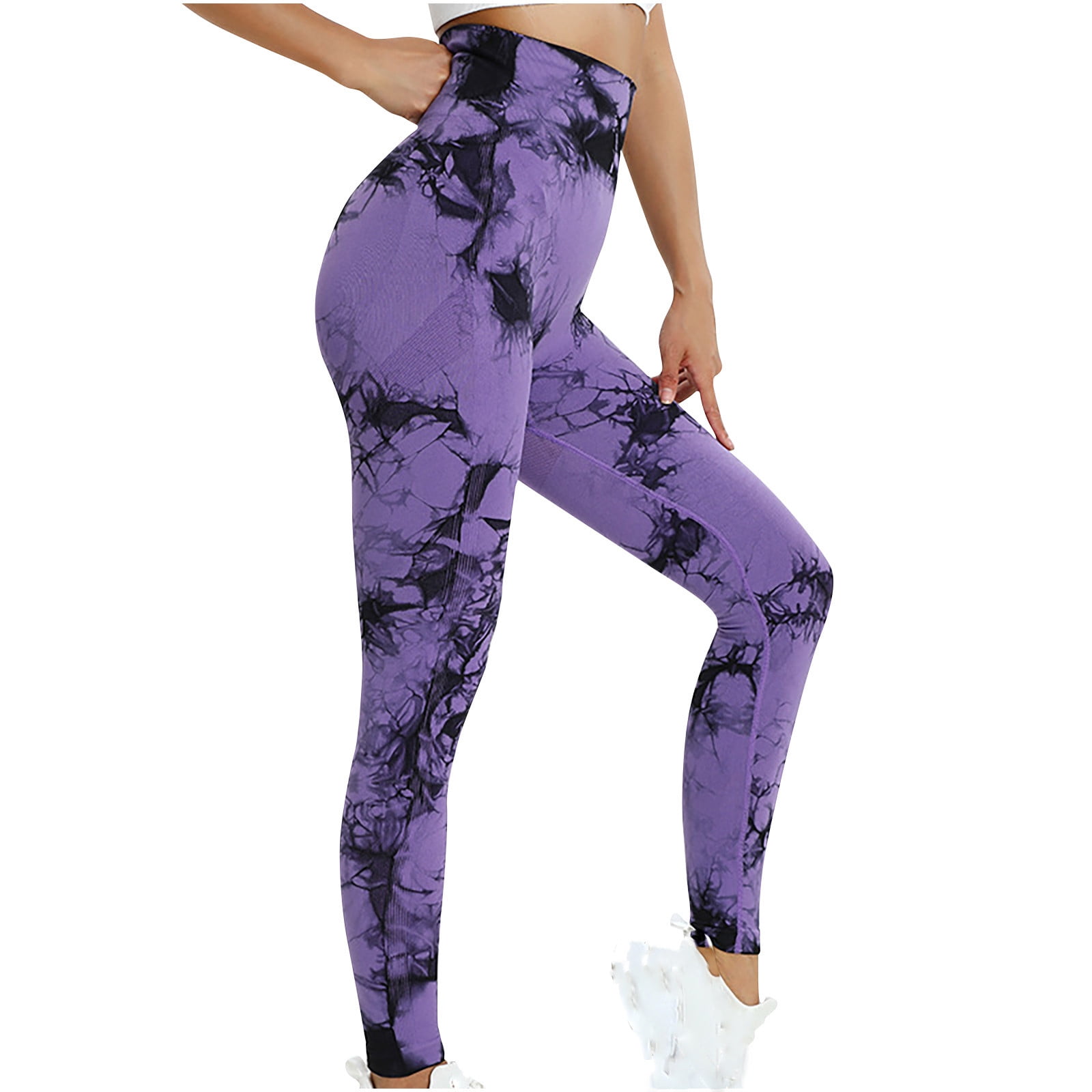 Hfyihgf Tie Dye Seamless Leggings for Women High Waist Yoga Pants Scrunch  Butt Lifting Elastic Tights(Purple,S) 