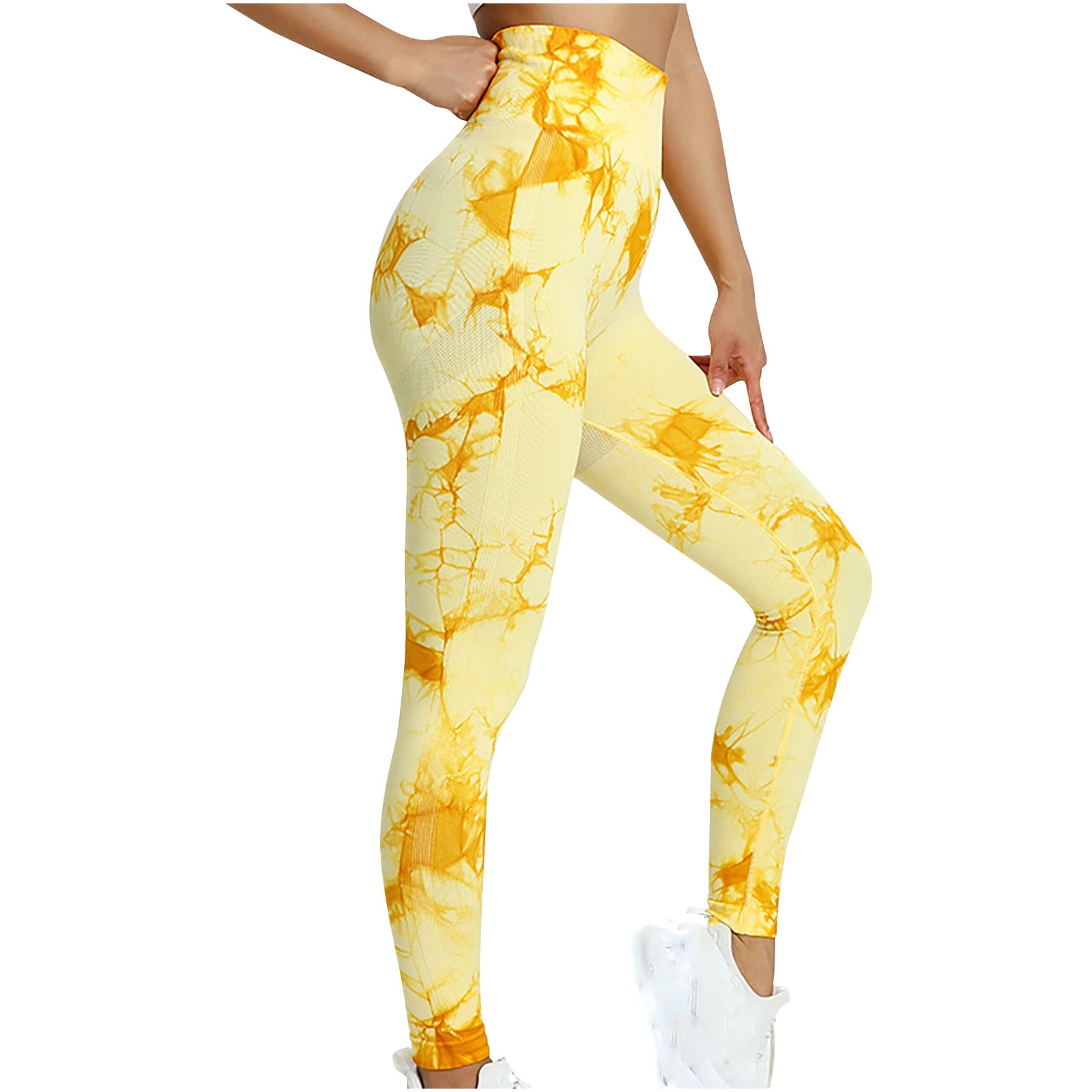 Hfyihgf Tie Dye Seamless Leggings for Women High Waist Outdoor Workout  Running Yoga Pants Scrunch Butt Lifting Stretch Tights Fitness  Pant(Yellow,S)