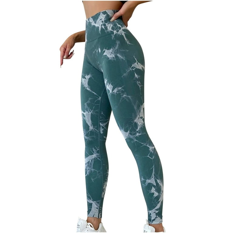 Hfyihgf Tie Dye Seamless Leggings for Women High Waist Yoga Pants Scrunch  Butt Lifting Elastic Tights(Green,L)