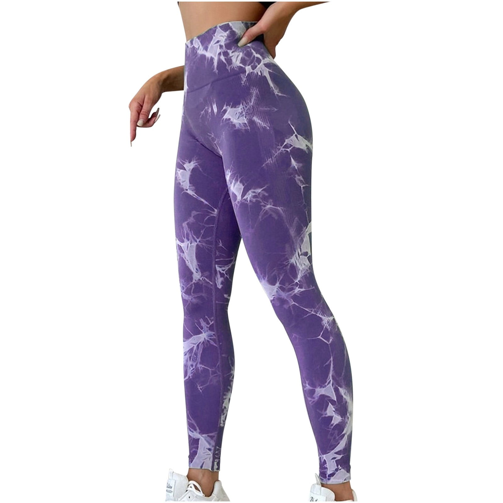 Hfyihgf Tie Dye Seamless Leggings for Women High Waist Yoga Pants Scrunch  Butt Lifting Elastic Tights(Purple,S)