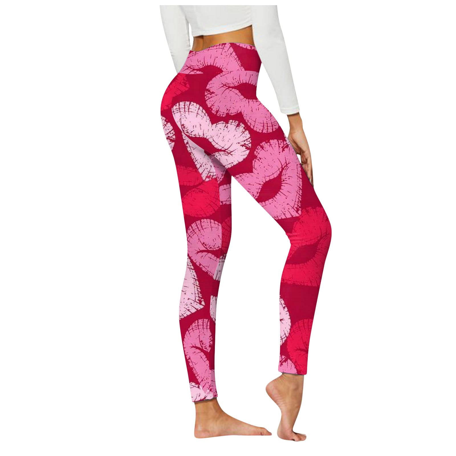 Hfyihgf Valentine's Day Leggings for Womens High Waisted Love Heart Print  Yoga Pants Tummy Control Butt Lift Gym Joggers(01#Pink,S) 
