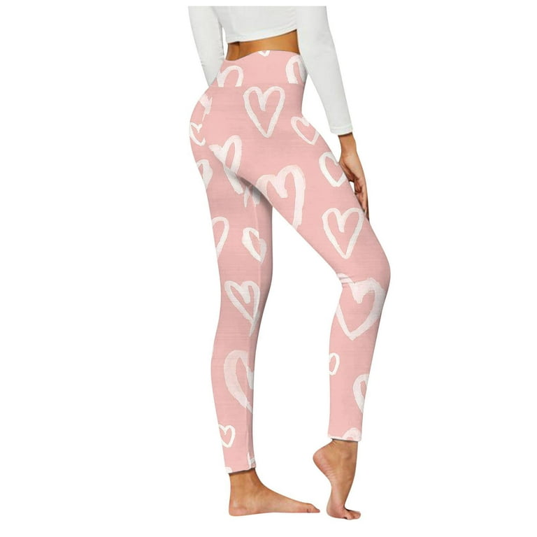 Hfyihgf Valentine's Day Leggings for Womens High Waisted Love Heart Print  Yoga Pants Tummy Control Butt Lift Gym Joggers(Pink,XL)