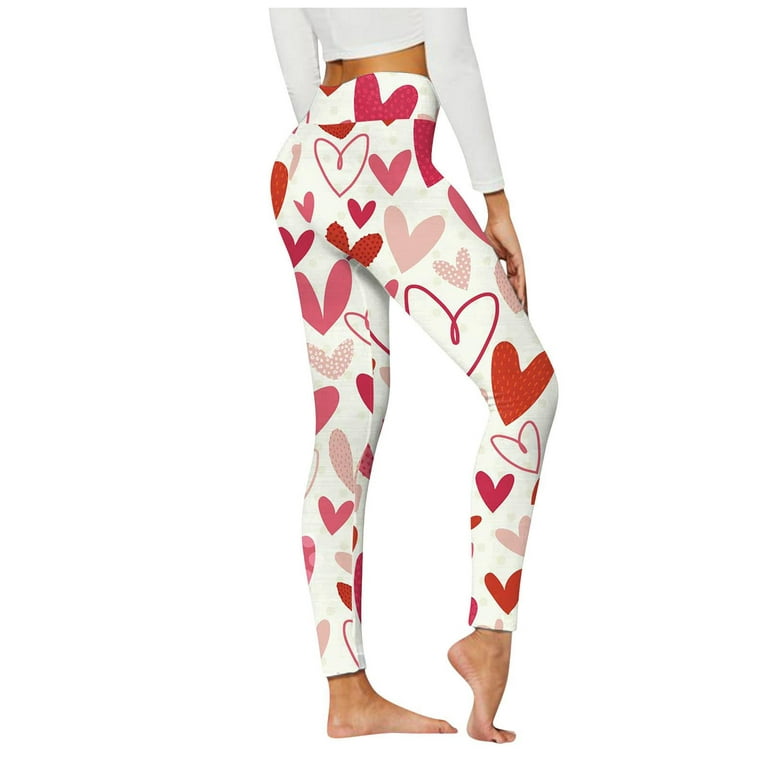 Hfyihgf Valentine's Day Leggings for Womens High Waisted Love Heart Print  Yoga Pants Tummy Control Butt Lift Gym Joggers(Red,L)