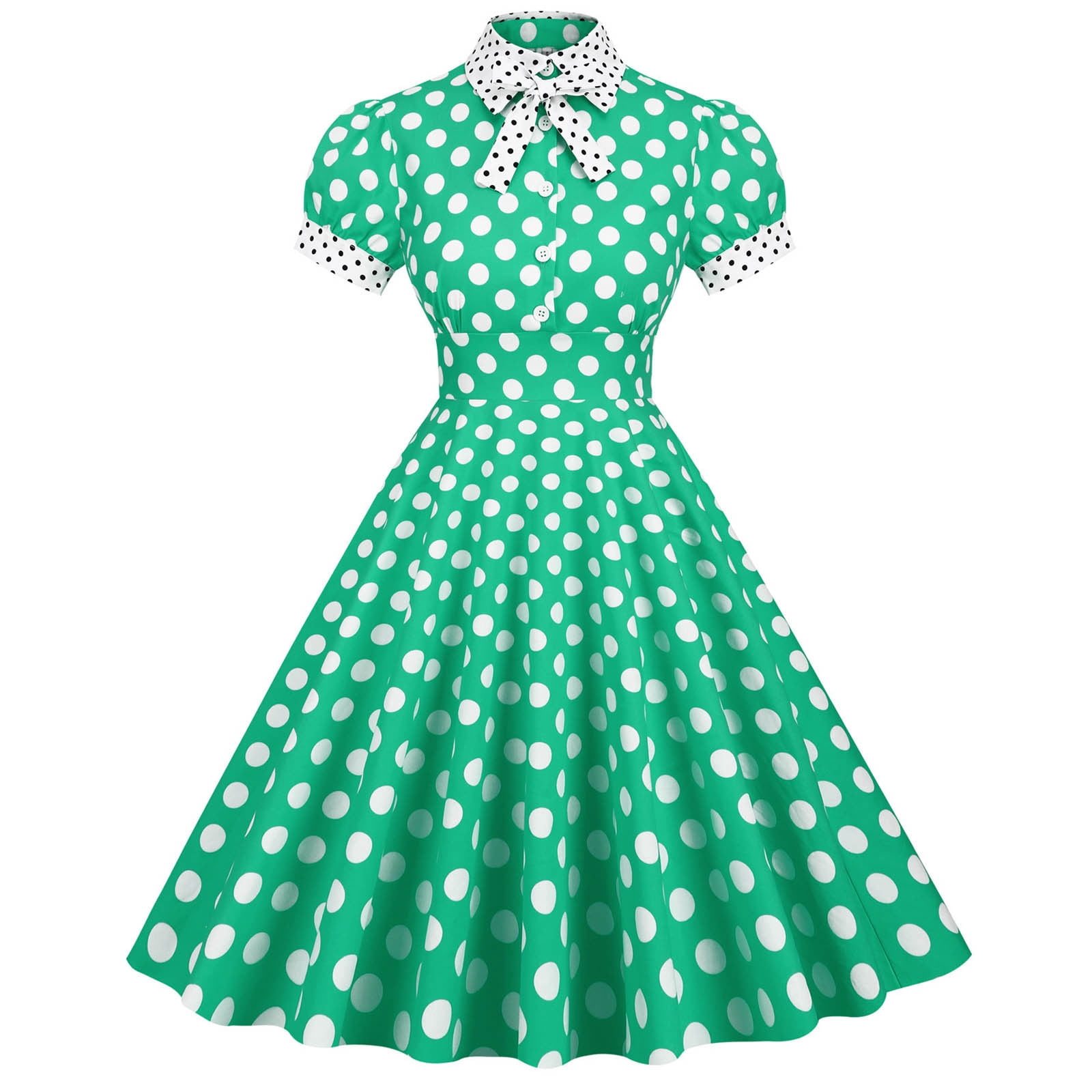 Vintage A-line Dress With Bow Women's 1940s Vintage Retro Dress  Button  Down A-Line Cocktail Dress With Bow Tie | Short Sleeve, Knee-Length Formal  Dress Short Sleeve Formal Dress