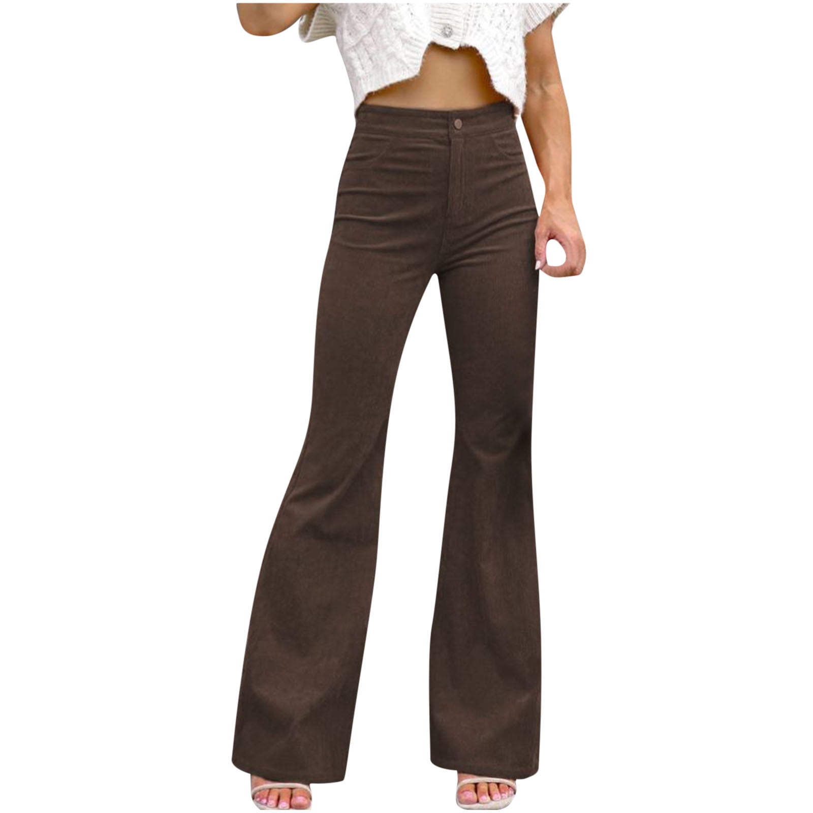 Hfyihgf Women Elegant Corduroy Flare Pants Elastic High Waist Vintage Bell  Bottom Trousers with Pockets(Purple,S) 