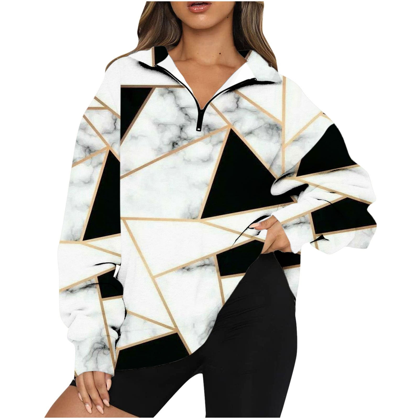  Sweatshirt for Women Lapel Half Zip Up Pullover Loose Fit Long  Sleeve Top for Fall Jersey Spring Streetwear Y2k V Neck Jumper Plain Drop  Shoulder Loose Fit Casual Zipper Fleece Solid