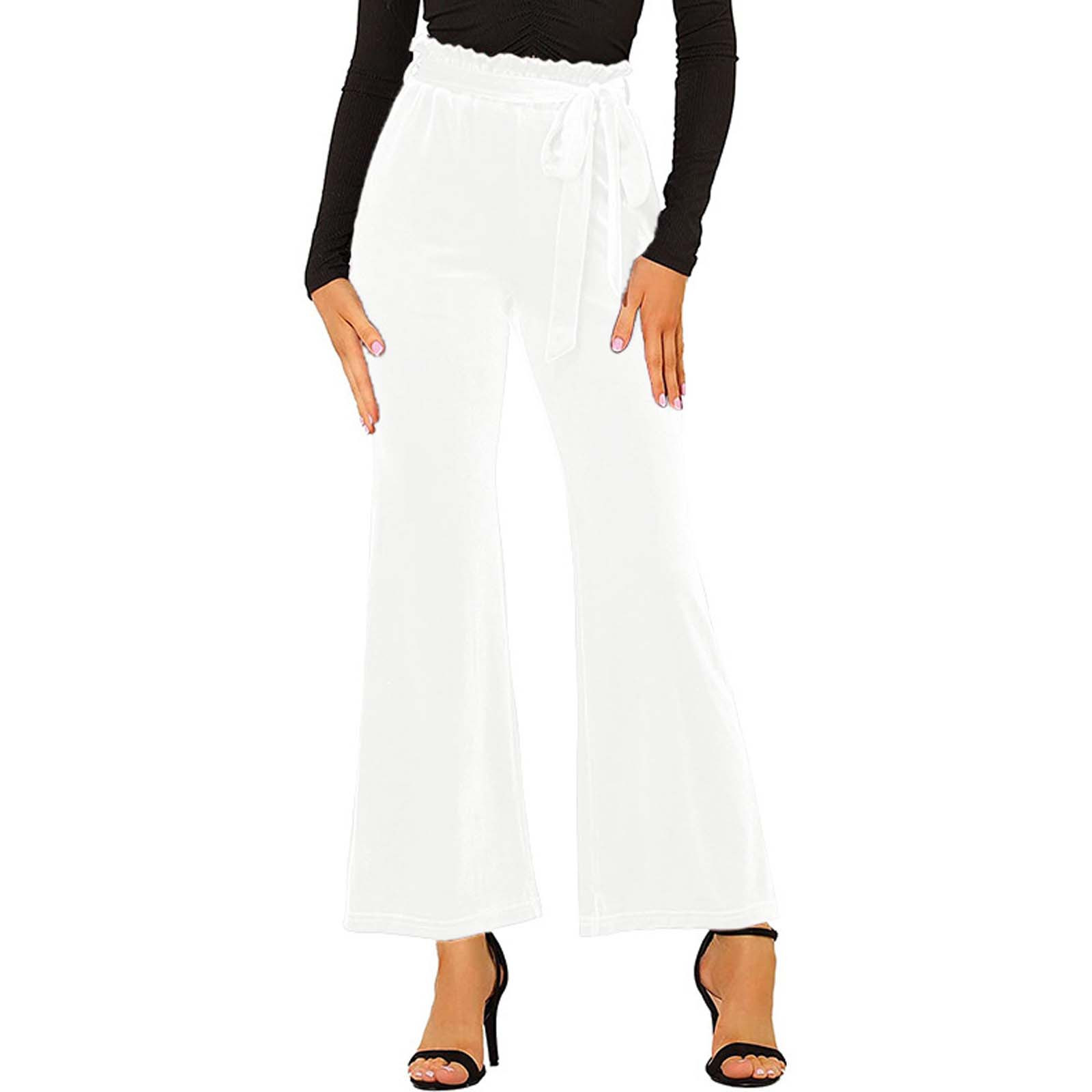 Hfyihgf Women High Waist Velvet Pants Casual Bow Knot Belt Stretch Wide 