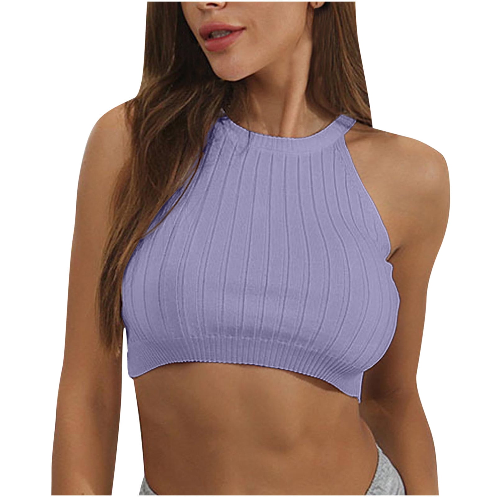 Cathalem Cotton Tank Top Women Sexy Sweetheart Neck Going Out Crop Top Cute  Y2K Pleated Strappy Vest Cami Shirt,Purple S