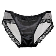 Hfyihgf Women Sexy Lace Satin Silk Panties Underwear Mid Waist Breathable Bikini Briefs Seamless Hipster Underwear