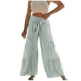 thumbnail image 1 of Hfyihgf Women Summer High Waisted Cotton Linen Pants Lace-Up Smocked Beach Pant Long Bell Bottom Casual Ruffle Tiered Trousers(Mint Green,XL), 1 of 5