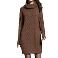thumbnail image 1 of Hfyihgf Women Turtleneck Cable Knit Sweater Dress Casual Winter Warm Loose Long Sleeve Mini Pullover Dresses Brown 3XL, 1 of 5