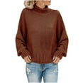 thumbnail image 1 of Hfyihgf Women's 2023 Turtleneck Pullover Sweaters Batwing Sleeve Loose Oversized Chunky Knitted Sweater Jumper Tops Fall Winter Clothes Plus Size Coffee XXL, 1 of 5