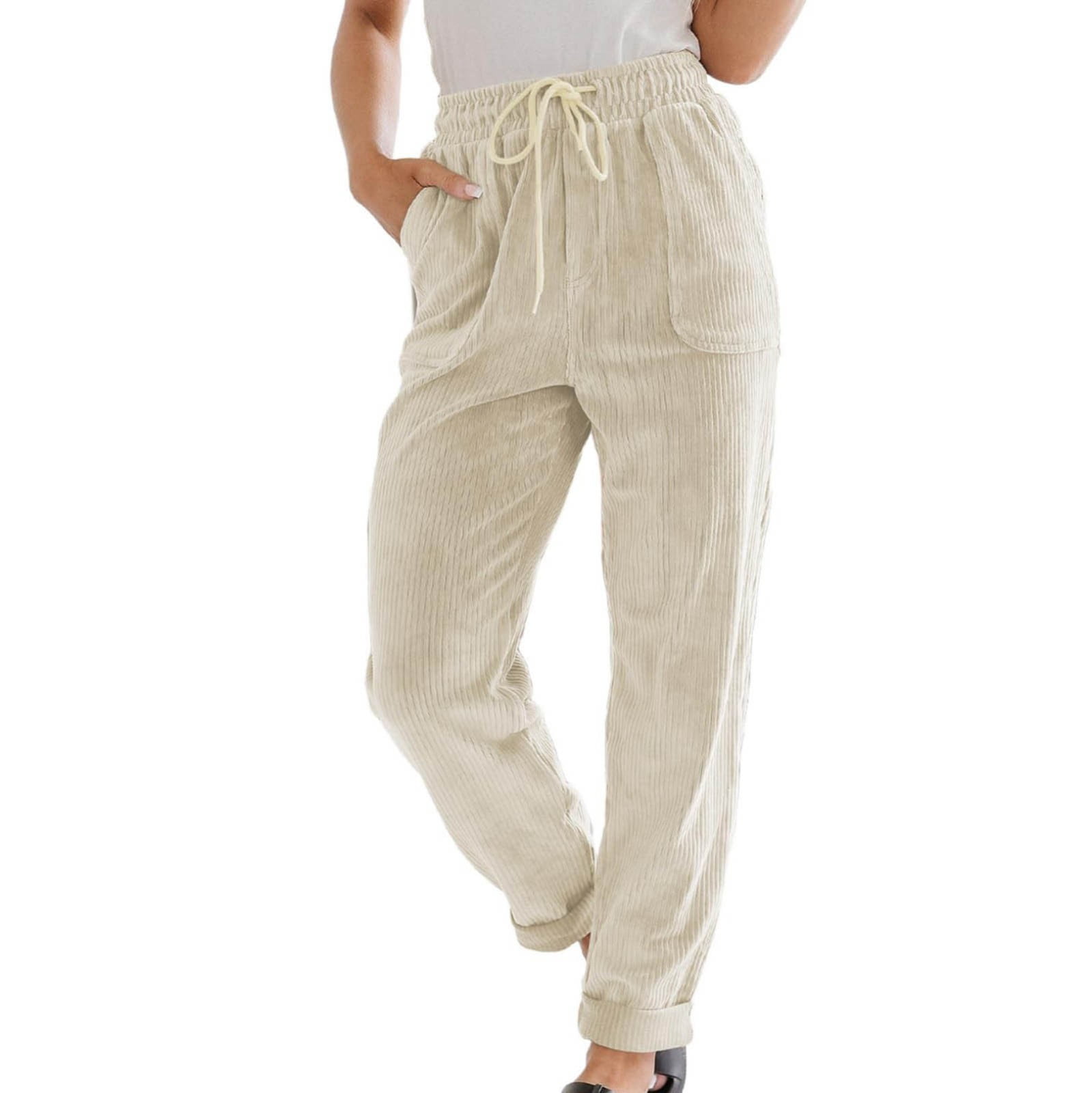 Hfyihgf Women's Baggy Corduroy Pants Cotton Pull on Pants Comfy Elastic