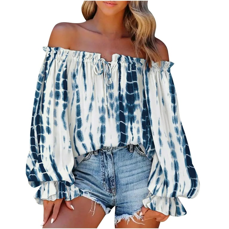 Hfyihgf Women's Boho Floral Print Off Shoulder Tops Ruffle