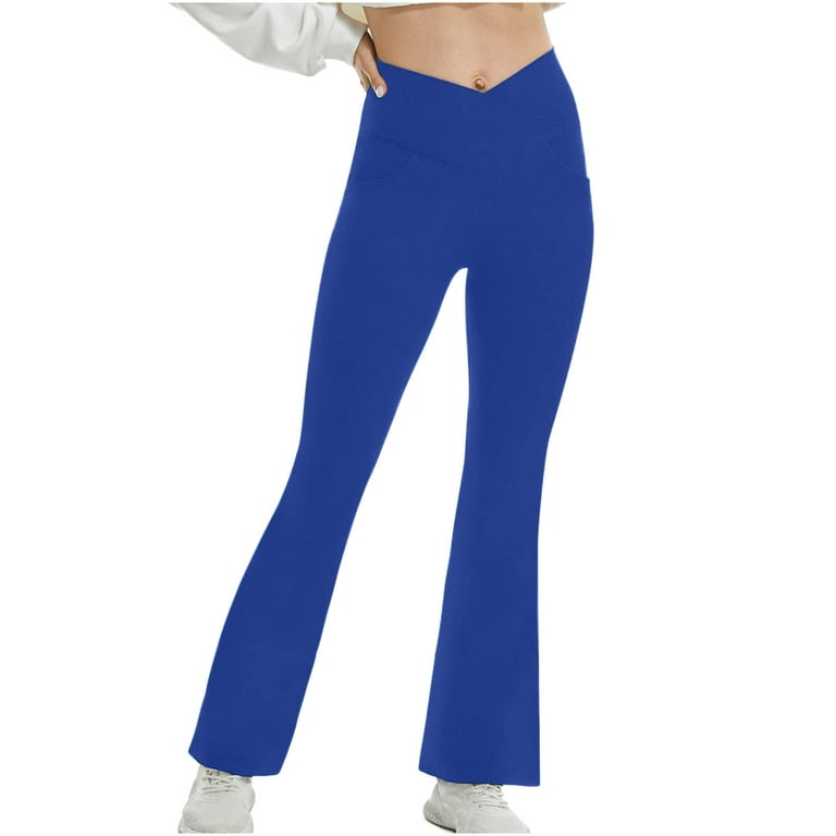 Hfyihgf Women's Bootcut Yoga Pants with Pockets V Crossover High Waisted  Wide Leg Workout Flare Pants Leggings Work Dress Pants(Blue,M)