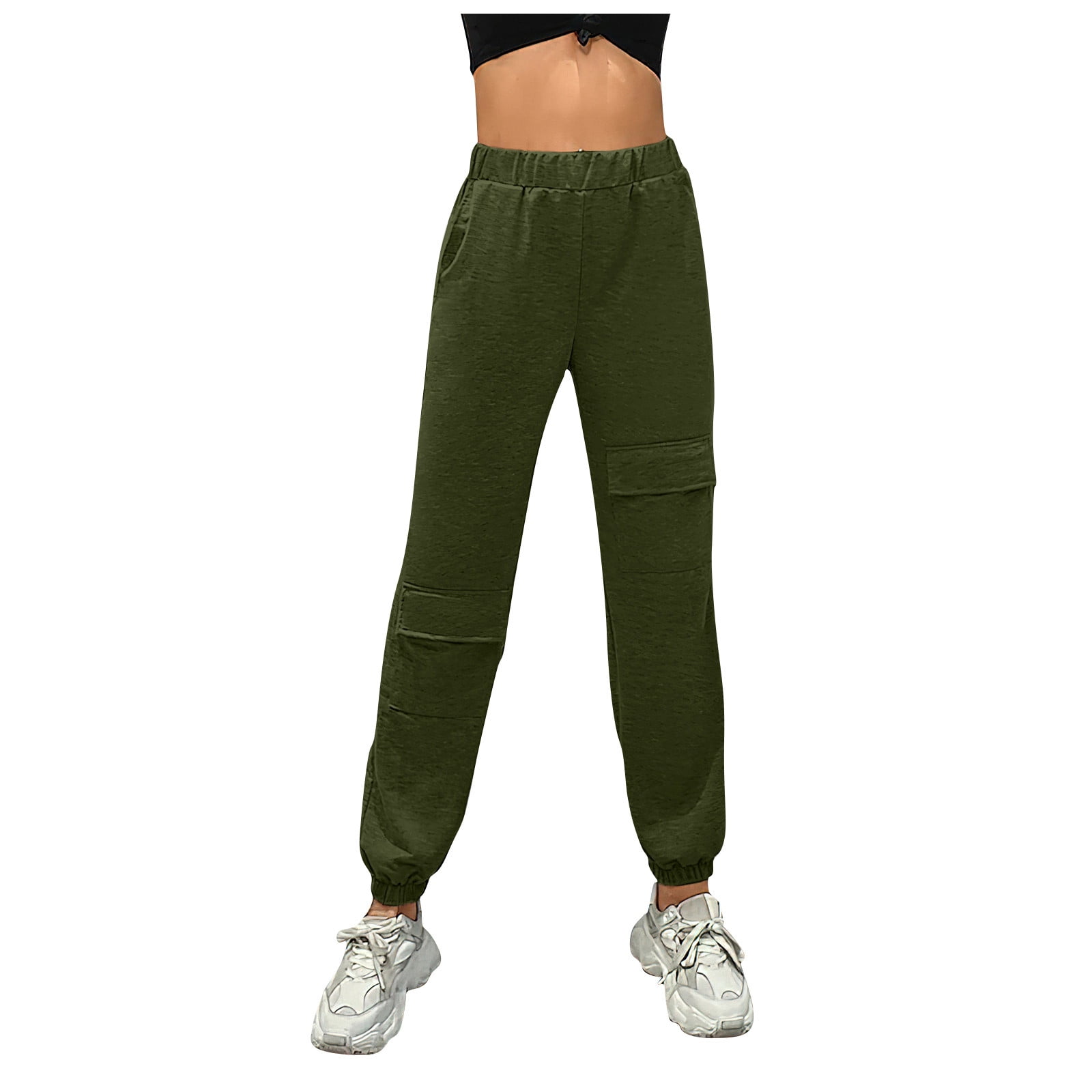 Women's Mid Waist Slim Fit Jogger Drawstring Skinny Stretch Cargo Pants  Casual Pull-On Butt Lift Trousers Sweatpants