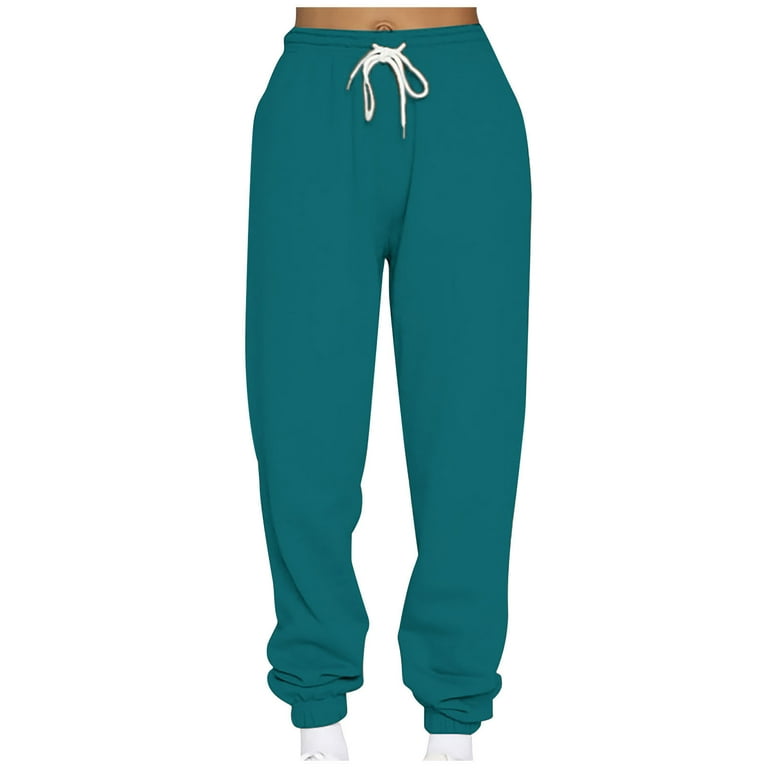 Hfyihgf Women's Cinch-Bottom Sweatpants Pockets Elastic High Waist Sporty  Gym Athletic Fit Jogger Pants Lounge Trousers(Green,M)