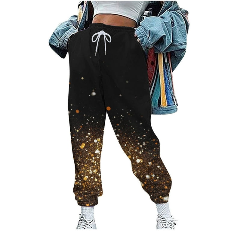 Hfyihgf Women's Cinch Bottom Sweatpants Drawstring High Waist Athletic  Joggers Trousers Floral Printed Lounge Pants with Pockets(Gold,XL)