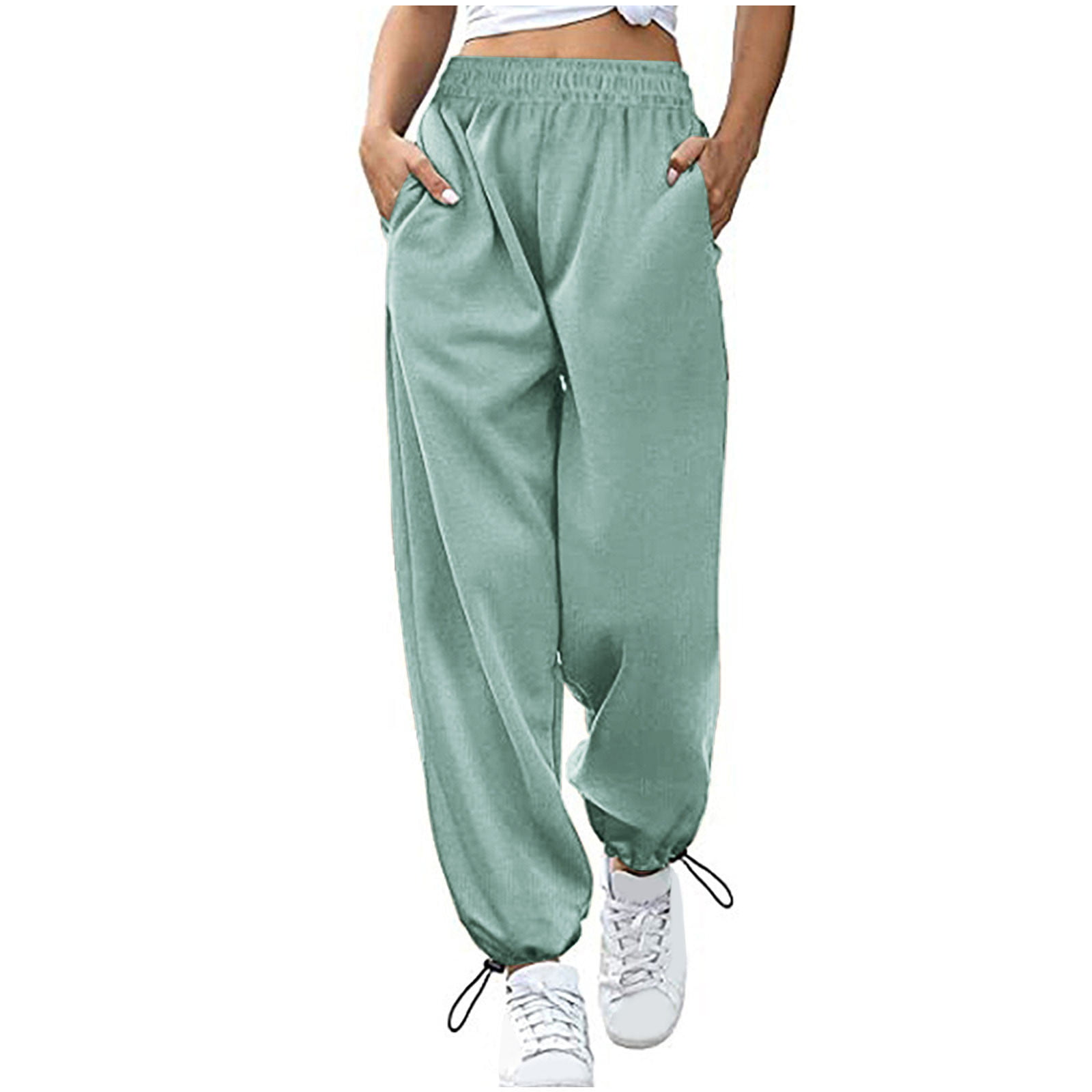  Women's Cinch Bottom Sweatpants Pockets Elastic High Waist  Sporty Gym Athletic Fit Jogger Pants Casual Lounge Trousers Gray :  Clothing, Shoes & Jewelry