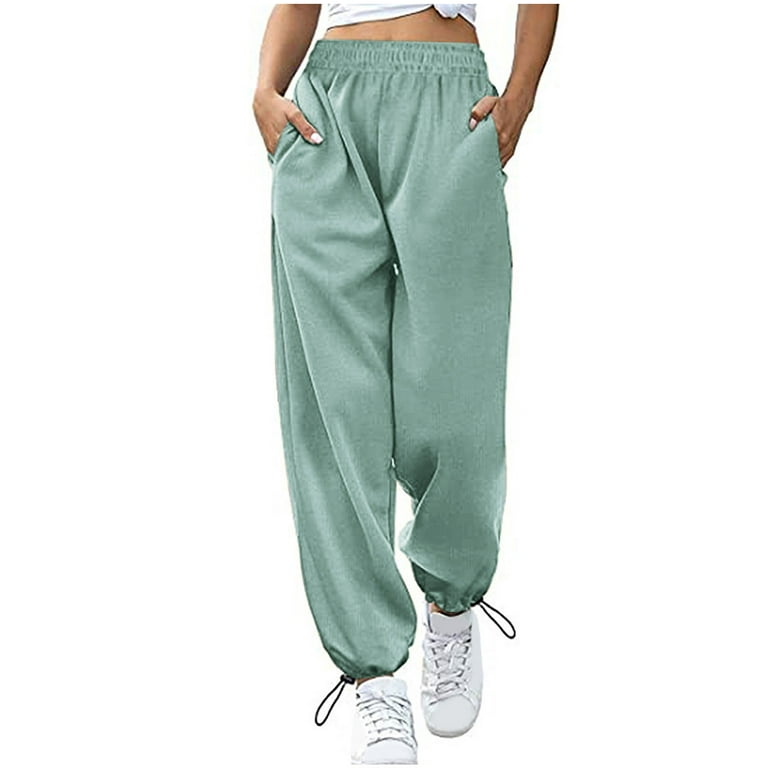 Hfyihgf Women's Cinch-Bottom Sweatpants Pockets Elastic High Waist Sporty  Gym Athletic Fit Jogger Pants Lounge Trousers(Green,M)