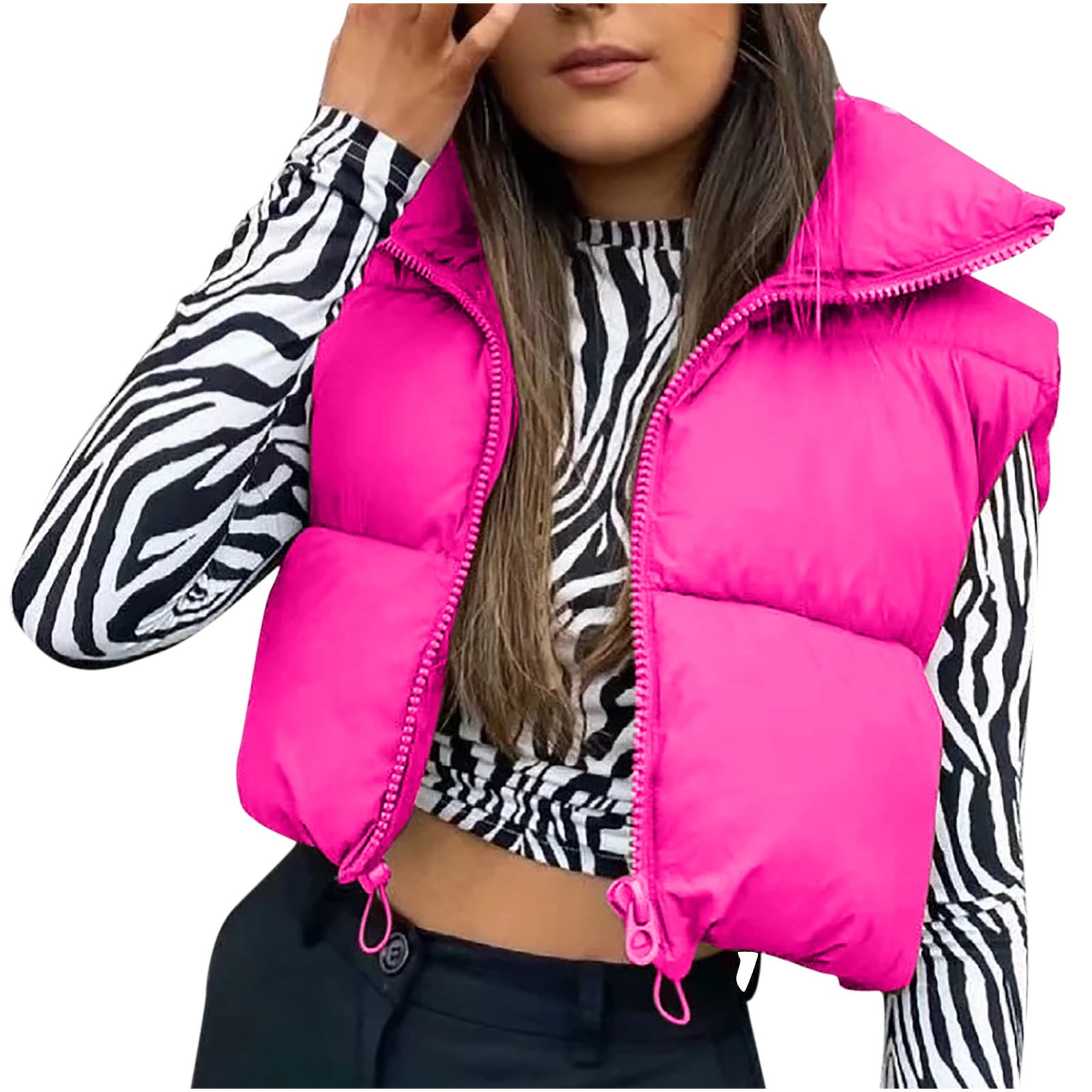 Hfyihgf Women's Cropped Puffer Vest Winter Zip Up
