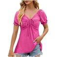 thumbnail image 1 of Hfyihgf Women's Dressy Casual Blouse Drawstring Sweetheart Neck Puff Short Sleeve Peplum Tees Tops Summer Trendy Eyelet T-Shirts(Hot Pink,XL), 1 of 3