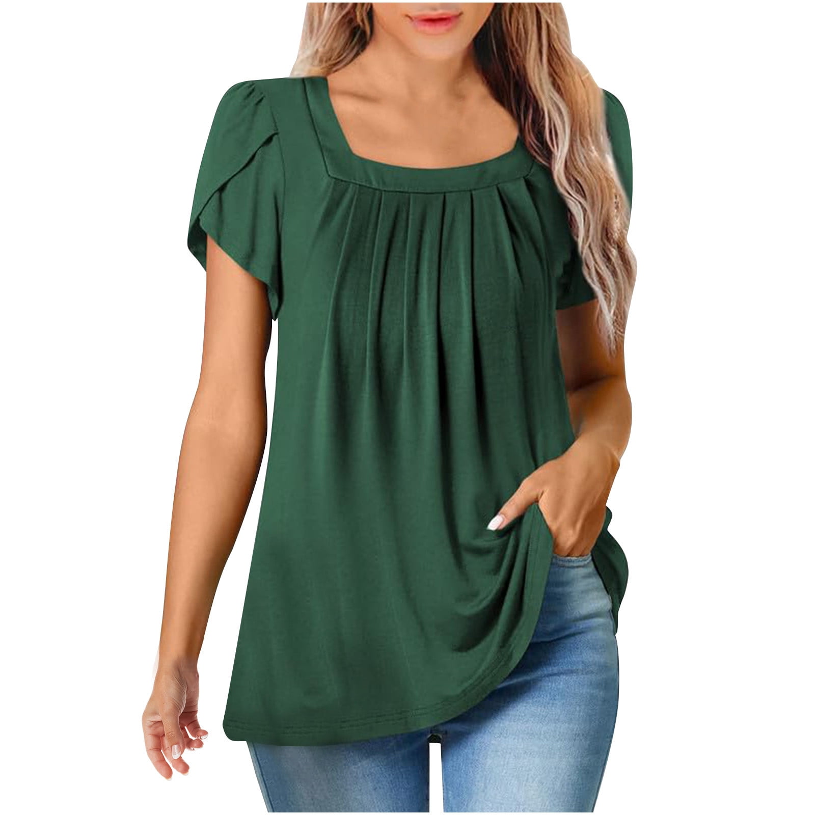 Hfyihgf Women's Dressy Casual Blouses Petal Short Sleeve Square Neck ...