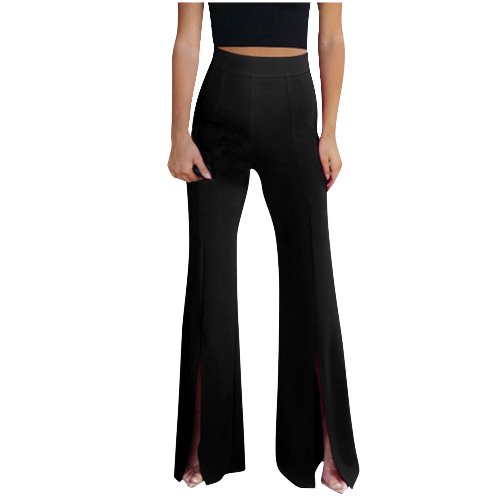 Elegant Solid Slit Fold Regular High Waist Solid Color Bottoms Elegant Solid Slit Fold Regular High Waist Solid Color Bottoms