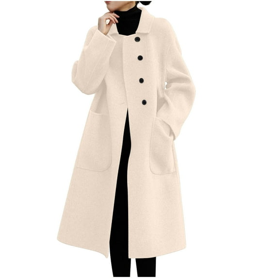 Hfyihgf Women's Elegant Overcoat Single Breasted Long Sleeve Lapel Long Wool Trench Coat SWarm Winter Pea Coats(Beige,XL)