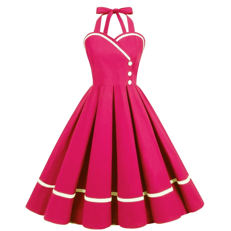 Hfyihgf Women s Elegant Vintage Sleeveless Halter Dress 1950s Retro Rockabilly Cocktail Swing Evening Party Tea Dresses Wine S Walmart