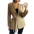 thumbnail image 1 of Hfyihgf Women's Fall Casual Blazers Long Sleeve Lapel Coat Open Front Work Suit Office Belt Blazer Jackets with Pockets（Khaki,XL), 1 of 7