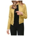 thumbnail image 1 of Hfyihgf Women's Fashion Faux Leather Jackets Lightweight Solid Color Zip Up Slim Short PU Biker Coat（Yellow,S), 1 of 7