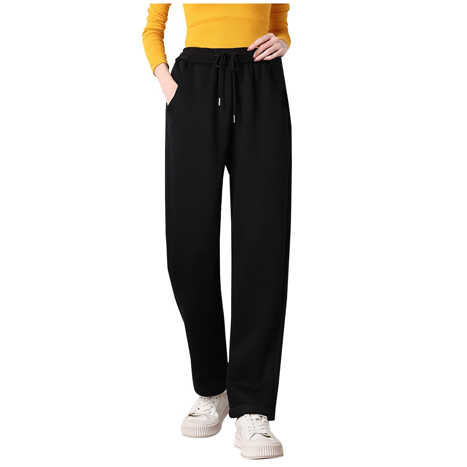  Womens Fleece Lined Sweatpants Wide Straight Leg