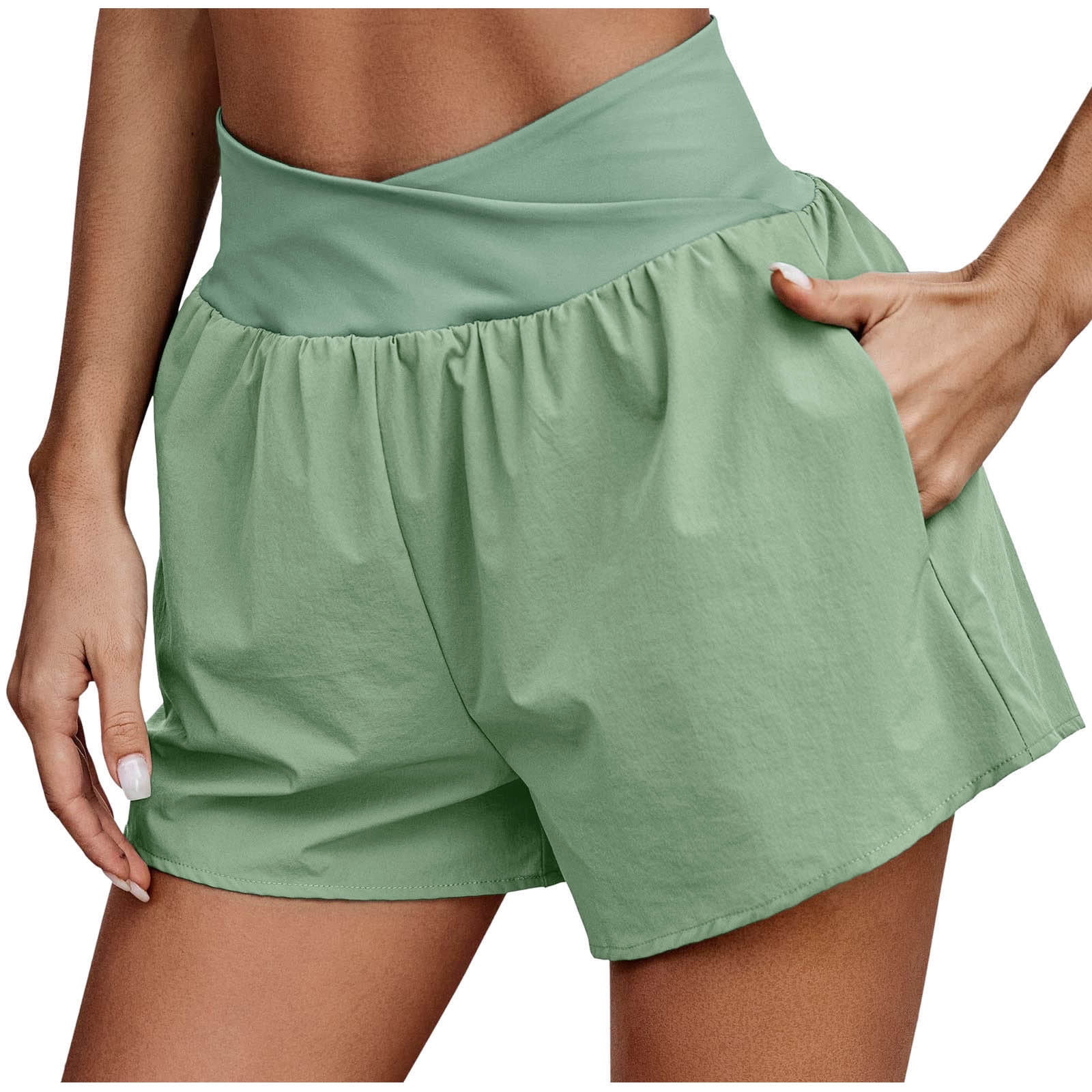 Hfyihgf Women's Flowy Running Shorts V Crossover High Waisted Elastic  Workout Athletic Shorts Fashion Casual Summer Short Pant with  Pocket(Green,XL) 