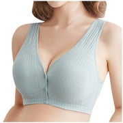 Hfyihgf Women's Front Closure Cotton Bra Full Coverage Wirefree Plus Size Bra Button Snap Closure Comfort Push Up Seamless Sleep Bras(Green,L)
