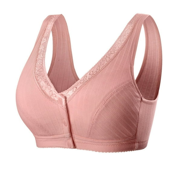 Hfyihgf Women's Front Closure Cotton Bra Plus Size Lace Full-Coverage Wirefree Sports Bra Button Snap Closure Comfort Push Up Seamless Sleep Bras Hot Pink 6XL