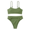 thumbnail image 1 of Hfyihgf Women's High Waisted Bikini Ribbed Two Piece Swimsuit High Cut Solid Color Adjustable Spaghetti Straps Bathing Suit(Army Green,L), 1 of 5