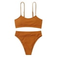 thumbnail image 1 of Hfyihgf Women's High Waisted Bikini Ribbed Two Piece Swimsuit High Cut Solid Color Adjustable Spaghetti Straps Bathing Suit(Coffee,XL), 1 of 7