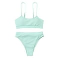 thumbnail image 1 of Hfyihgf Women's High Waisted Bikini Ribbed Two Piece Swimsuit High Cut Solid Color Adjustable Spaghetti Straps Bathing Suit(Light Blue,L), 1 of 5