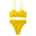 thumbnail image 1 of Hfyihgf Women's High Waisted Bikini Ribbed Two Piece Swimsuit High Cut Solid Color Adjustable Spaghetti Straps Bathing Suit(Yellow,M), 1 of 6
