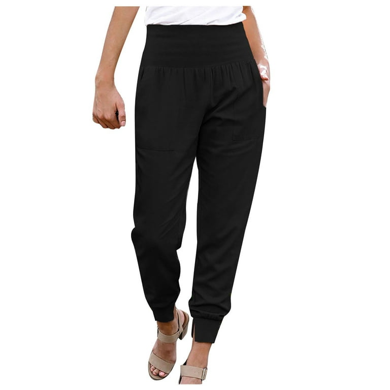 Hfyihgf Women's Jogger Pants High Waisted Sweatpants with Pockets Tapered  Casual Slit Hem Lounge Work Pants(Black,XL)