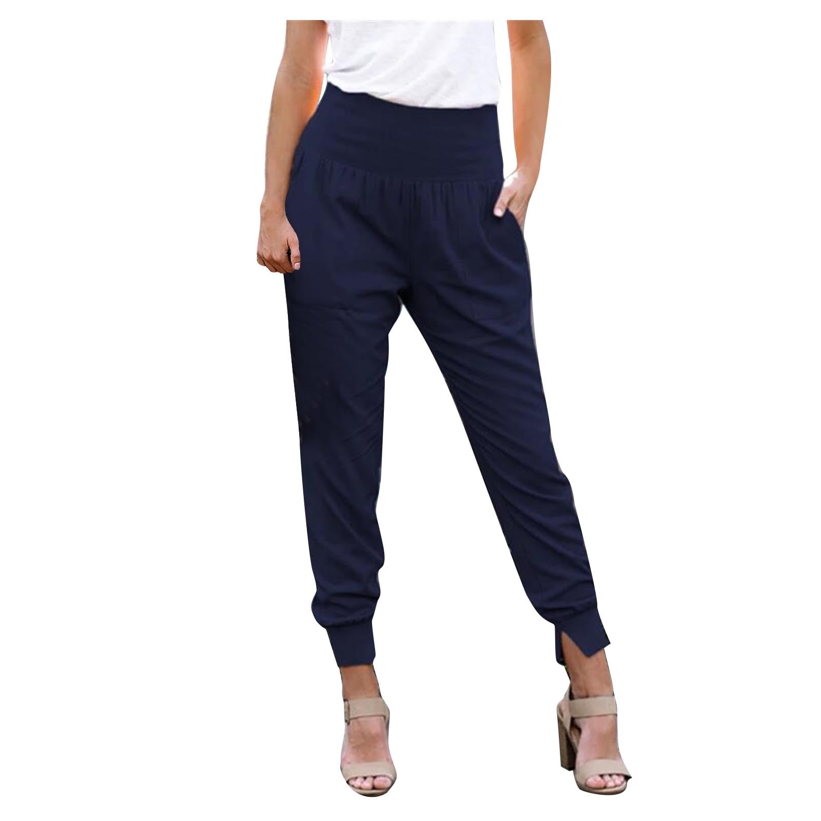 Hfyihgf Women's Jogger Pants High Waisted Sweatpants with Pockets Tapered  Casual Slit Hem Lounge Work Pants(Pink,M)