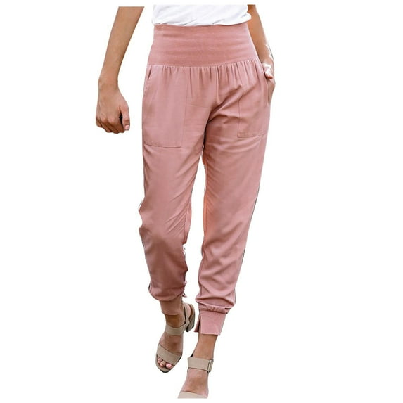 Hfyihgf Women's Jogger Pants High Waisted Sweatpants with Pockets Tapered Casual Slit Hem Lounge Work Pants(Pink,S)